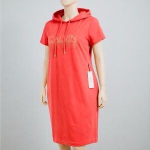 Calvin Klein Vibrant Red Hoodie Dress